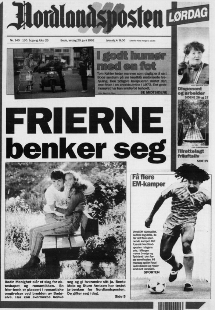 Forsiden til Nordlandsposten i juni 1992, da Kjelling Nybø måtte fylle forsiden.