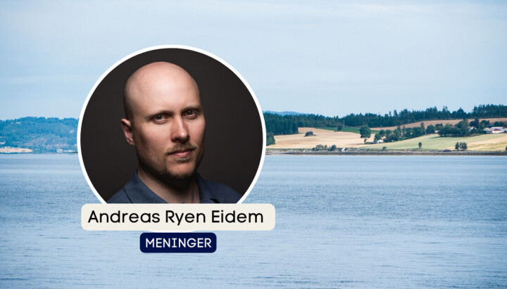 Bilde av Andreas Ryen Eidem, med et kystlandskap i bakgrunnen.