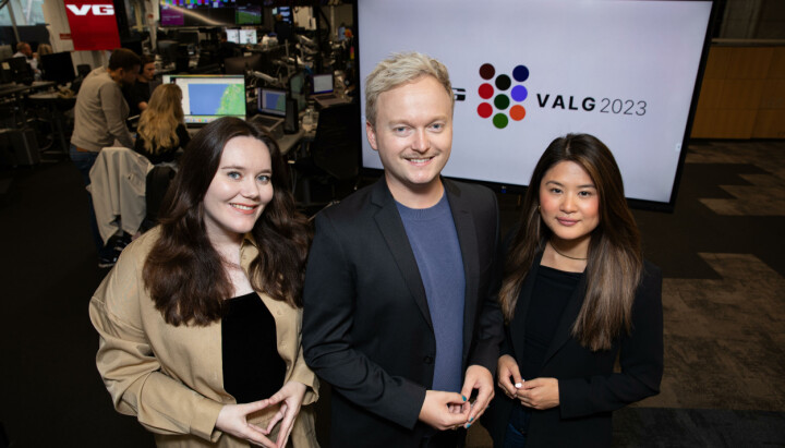 På bildet: Ane Mørk, Espen Moe Breivik og Julie Tran leder VGs videosatning under kommunevalget 2023.