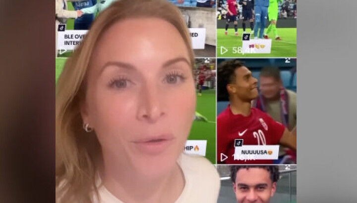 SoMe-kreatør Kornelia Minsaas reagerer i en video på LinkedIn på TV 2 sport sin TikTok-konto, som bare er herrefotball