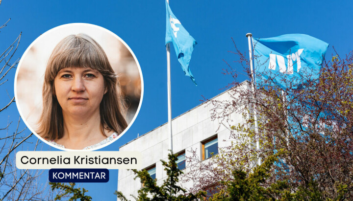 NRK-bygget på Marienlyst, med byline-bilde av Cornelia Kristiansen