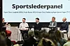 Sportslederpanel under konferansen for kvinnelige sportsjournalister, med Frode Buanes (VG), Kristian Oma (Viaplay), Espen Olsen Langfeldt (NRK) og Vegard Jansen Hagen (TV 2).