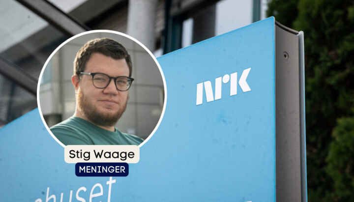Stig Waage lurer på hva NRK skal med datene de ber om i appen. Stig Morten Lorentzen Waage, med NRK-skilt i bakgrunnen