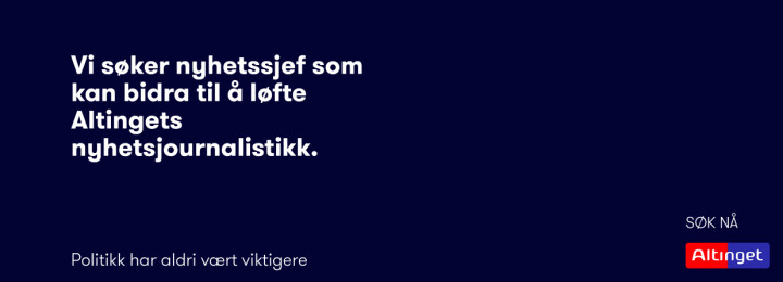 Altinget søker nyhetssjef grafisk bilde med tekst som gjentar ingressen