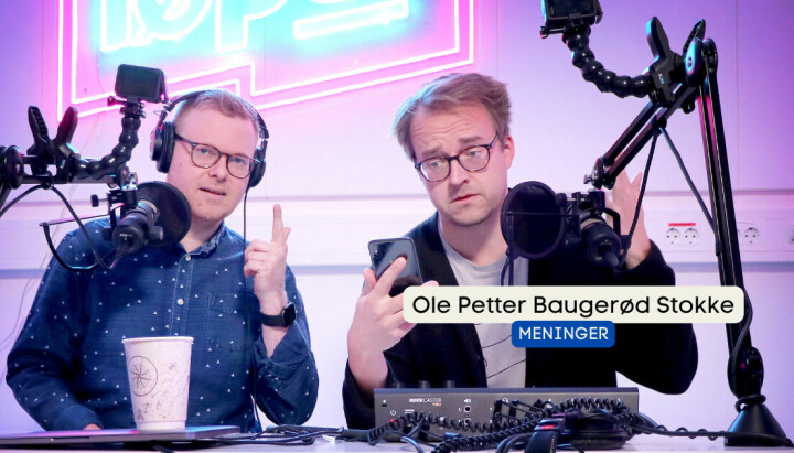 Ole Petter Baugerød Stokke (t.h.) lager selv podkast sammen med Jørgen Jacobsen. Han irriterer seg over at NRK kun har sine podkaster i egen app.