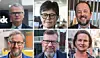 Disse ønsker alle Frøy Gudbrandsen velkommen som ny politisk redaktør hos VG. Øverst fra venstre: Lars Helle (Dagbladet), Berit Aalborg (Vårt Land), Frithjof Jacobsen (Dagens Næringsliv), Lars West Johnsen (Dagsavisen), Kjetil Alstadheim (Aftenposten) og Anne Ekornholmen (Nationen).