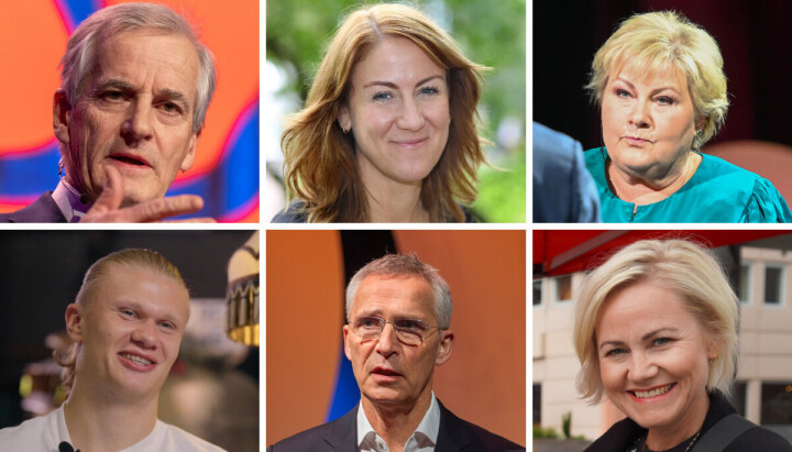 Disse seks ble omtalt mye i norske medier i 2023. Fra venstre: Jonas Gahr Støre, Tonje Brenna, Erna Solberg, Erling Braut Haaland, Jens Stoltenberg og Ingvild Kjerkol.