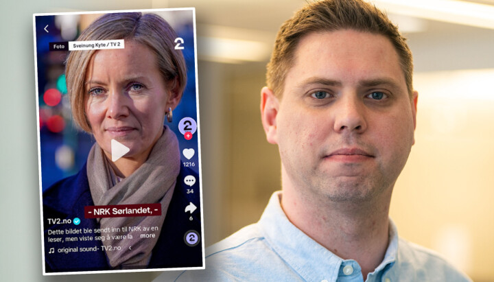 TV 2s nyhetssjef Fredrik Kirkevold beklager at de brukte bilde av feil Inger Lise Hansen (innfelt) i et TikTok-innlegg om en bildetabbe.
