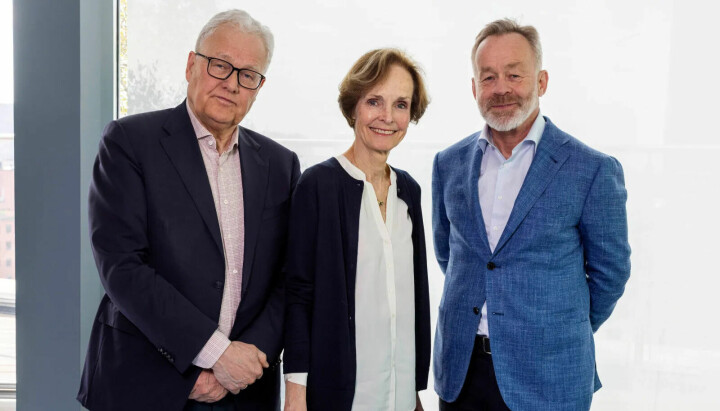Fra venstre: NHST Holding-sjef Baard Haugen, styreleder i NHST Holding Anette Olsen og ny konsernsjef i DN Media Group Amund Djuve.