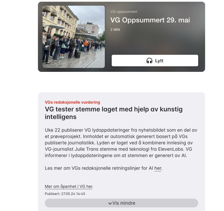 Slik ser testen til VG ut. Slik ser testen til VG ut.