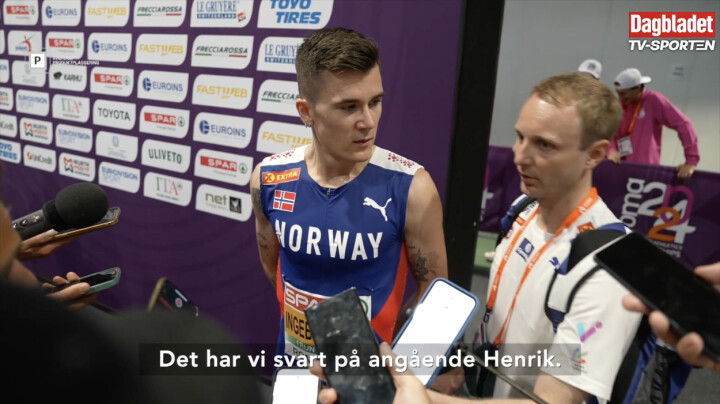 Idrettsutøver Jakob Henriksen får spørsmål om brorens krystallsyke fra VG - noe som får presseansvarlig Espen Skoland til å bryte inn. Idrettsutøver Jakob Henriksen får spørsmål om brorens krystallsyke fra TV 2 - noe som får presseansvarlig Espen Skoland til å bryte inn.