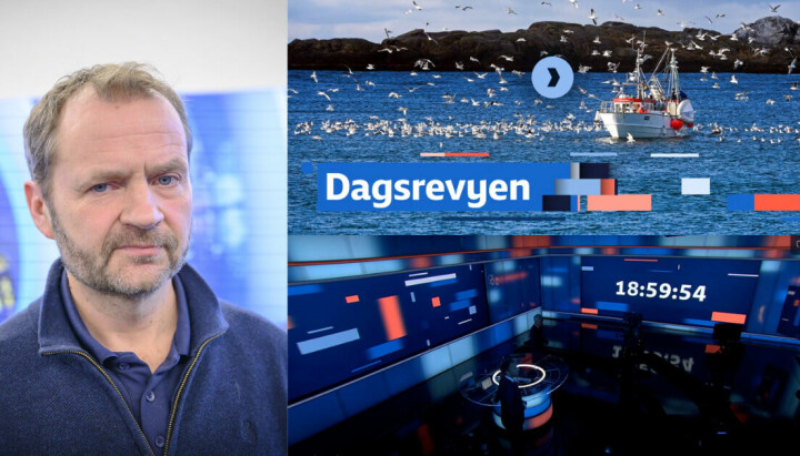 Dagsrevyen har blant annet fått ny visuell profil, ny musikkvignett og nye lys til studio. Knut Magnus Berge, programredaktør til venstre.