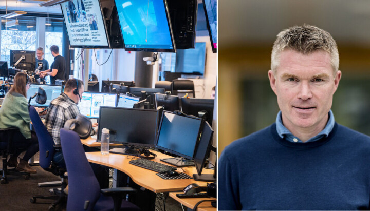 Bilde fra nyhetsdesken hos NRK Tromsø. Herfra skal de utforske hvordan de kan jobbe annerledes på kvelden. Til høyre HR-sjef i NRK, Hallstein Vemøy. Bilde fra nyhetsdesken hos NRK Tromsø. Herfra skal de utforske hvordan de kan jobbe annerledes på kvelden. Til høyre HR-sjef i NRK, Hallstein Vemøy.