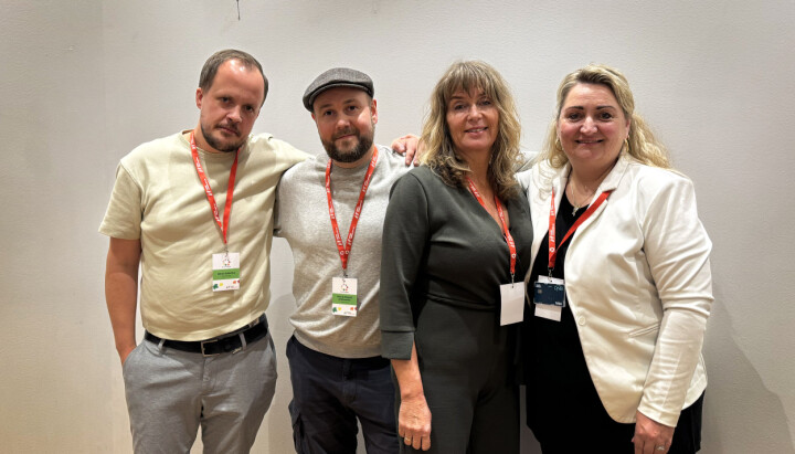 F.v.: Vara Simen Vederhus (Kvinnheringen), styremedlemmene Henrik Mundal Andreassen (Sunnhordland) og Karen Hesseberg (TV Haugaland) og leder Grethe Hopland Ravn (Grannar).