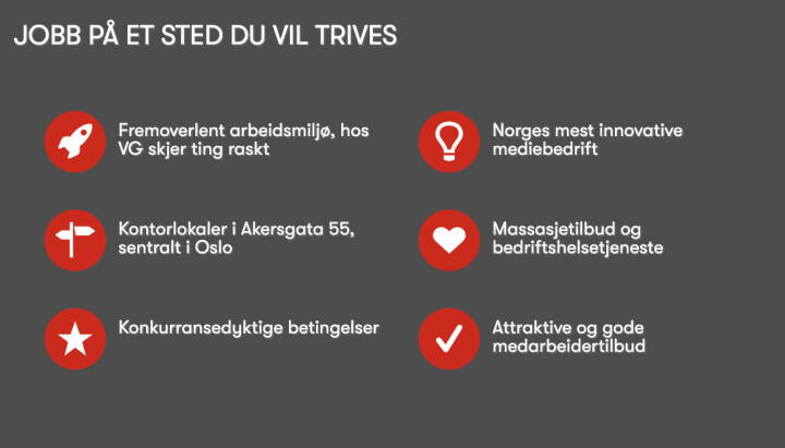VG søker redaksjonell utvikler VG trivsel