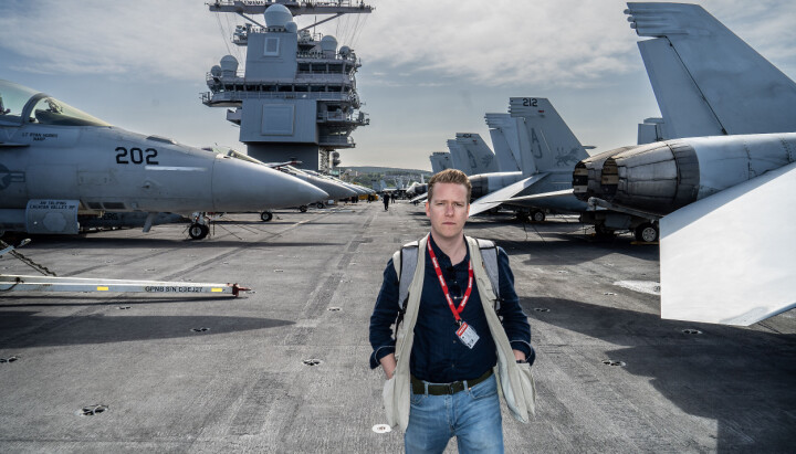 Jesper Nordahl Finsveen om bord på hangarskipet USS Gerald R Ford i 2023.